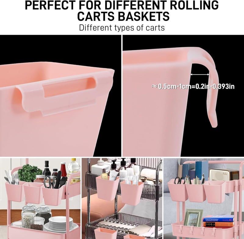 LEZIOA 5 Pack Hanging Cup Holders, Multipurpose Rolling Cart Accessories Utility Cart Accessories For Art Craft Supplies, Space Saving Hanging Storage Basket Pencil Holder Makeup Organizers (Pink) - Image 5